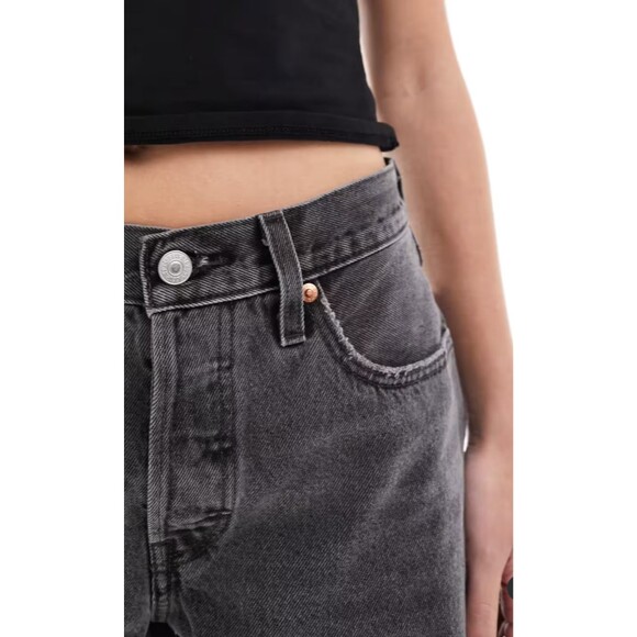 Levis Premium Womens 501 90s Denim Jean Shorts Mid Thigh Rise Long Black Gray - Picture 4 of 16